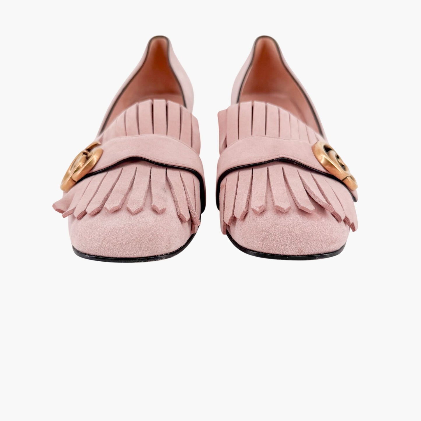 Gucci GG Marmont Fringe Loafer Pumps in Pink Suede Size 39