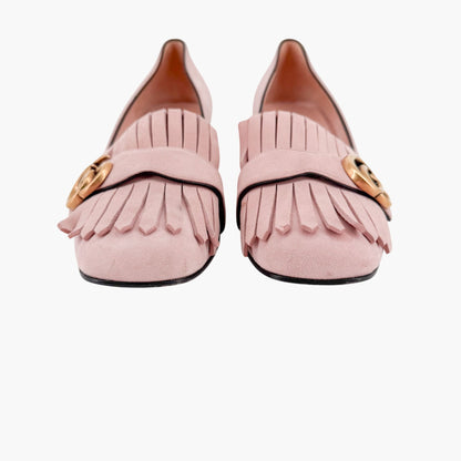 Gucci GG Marmont Fringe Loafer Pumps in Pink Suede Size 39
