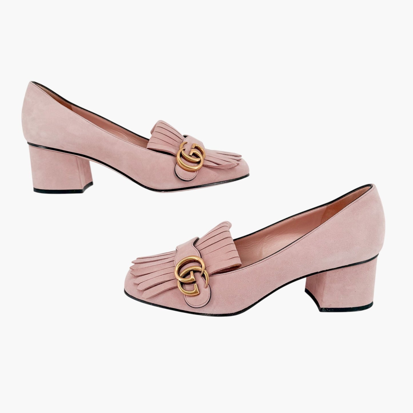 Gucci GG Marmont Fringe Loafer Pumps in Pink Suede Size 39