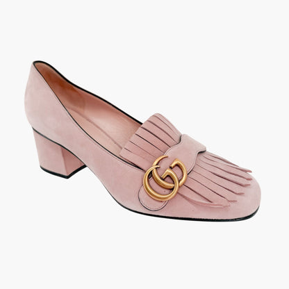 Gucci GG Marmont Fringe Loafer Pumps in Pink Suede Size 39