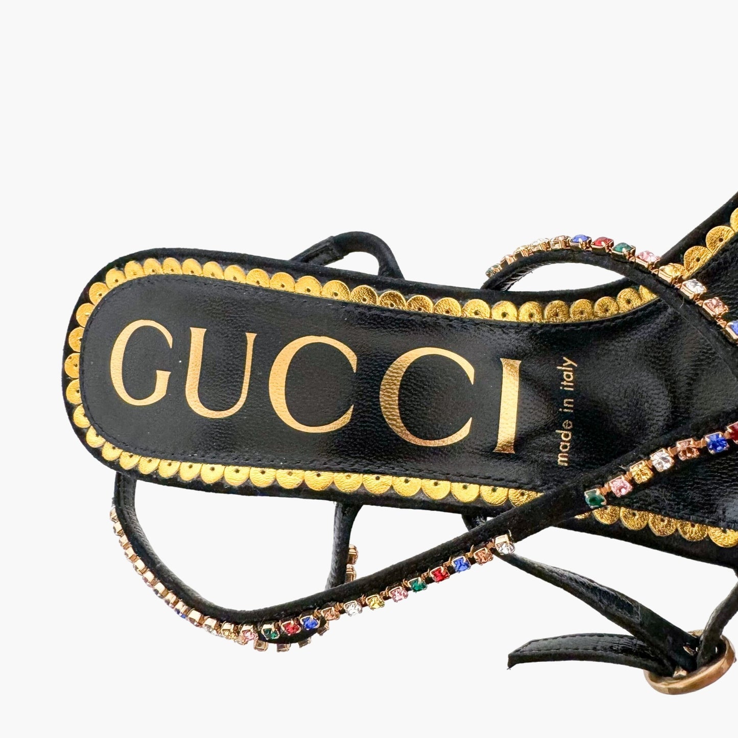 Gucci Carmen Crystal-Embellished Sandals in Black Suede Size 39