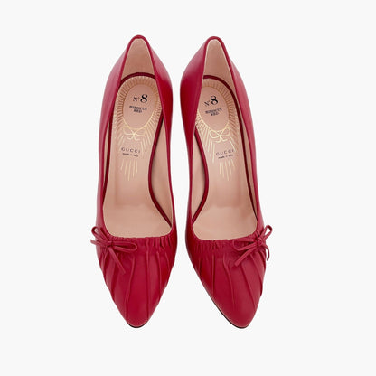Gucci Kaiko Bow Pumps in No. 8 Hibiscus Red Nappa Charlotte Size 37.5