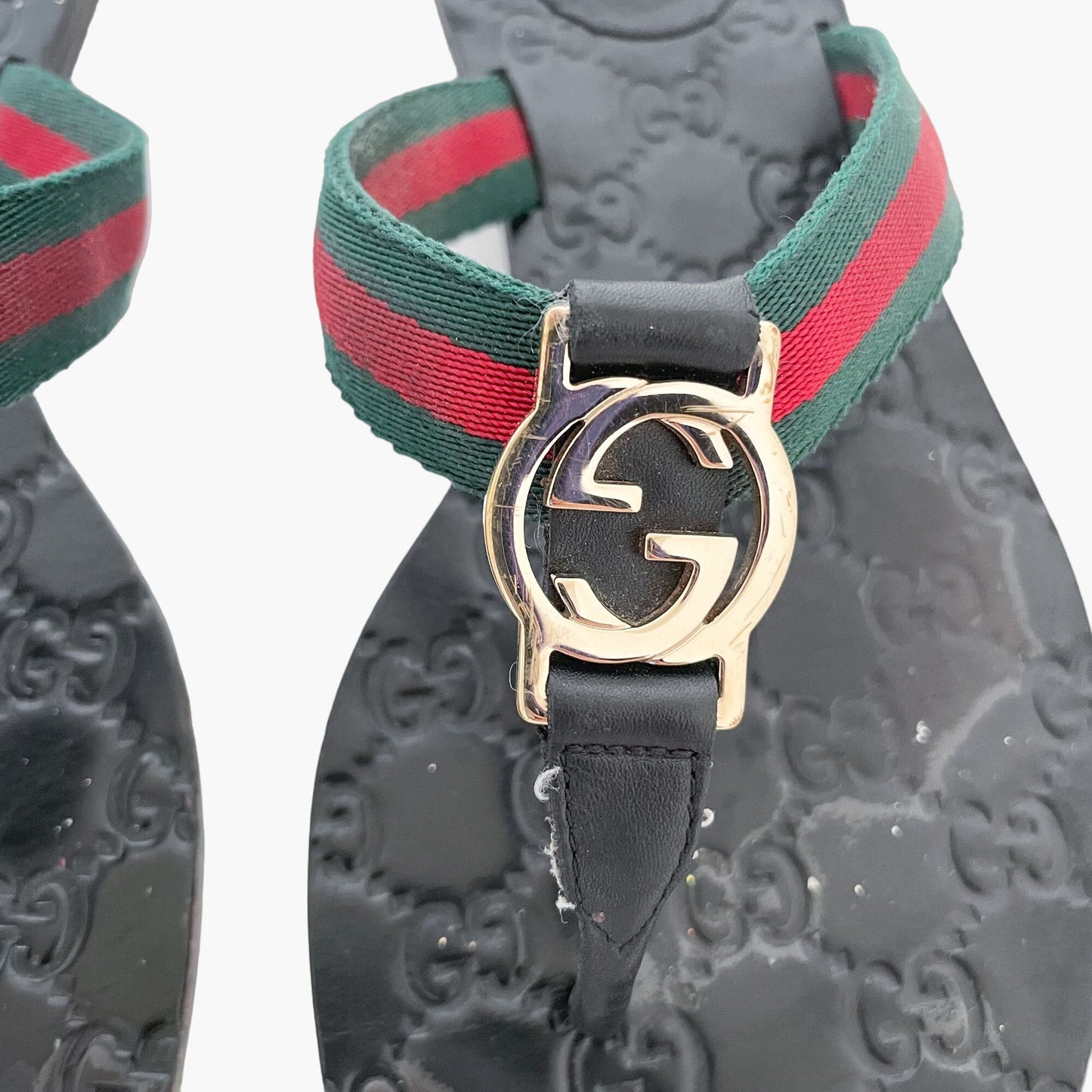 Gucci GG Web Stripe Thong Sandal in Black Size 39.5