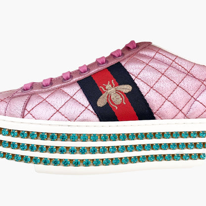 Gucci Ace Platform Sneaker in Purple/Pink Quilted Leather Size 36.5