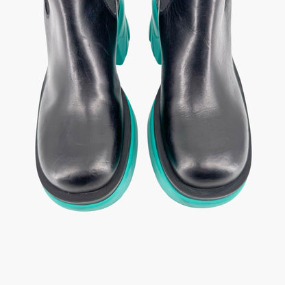 Bottega Veneta Flash Chelsea Ankle Boots in Black & Teal Size 38