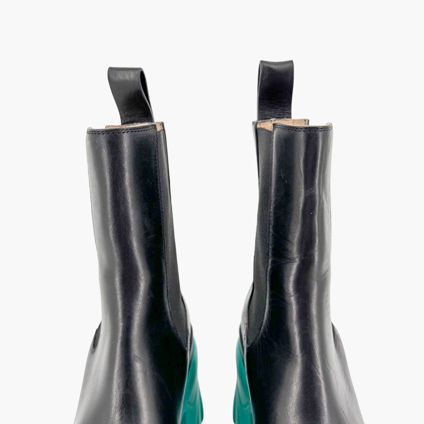 Bottega Veneta Flash Chelsea Ankle Boots in Black & Teal Size 38