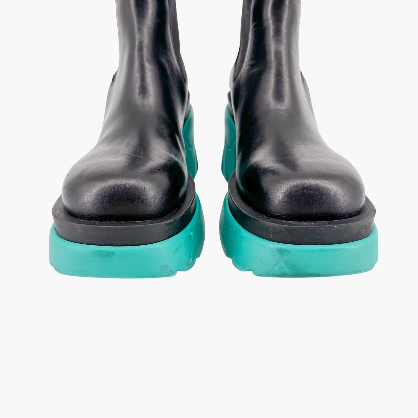 Bottega Veneta Flash Chelsea Ankle Boots in Black & Teal Size 38