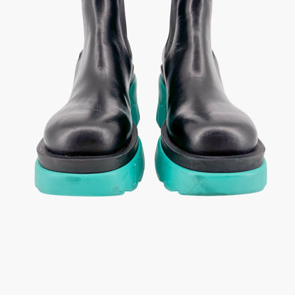 Bottega Veneta Flash Chelsea Ankle Boots in Black & Teal Size 38