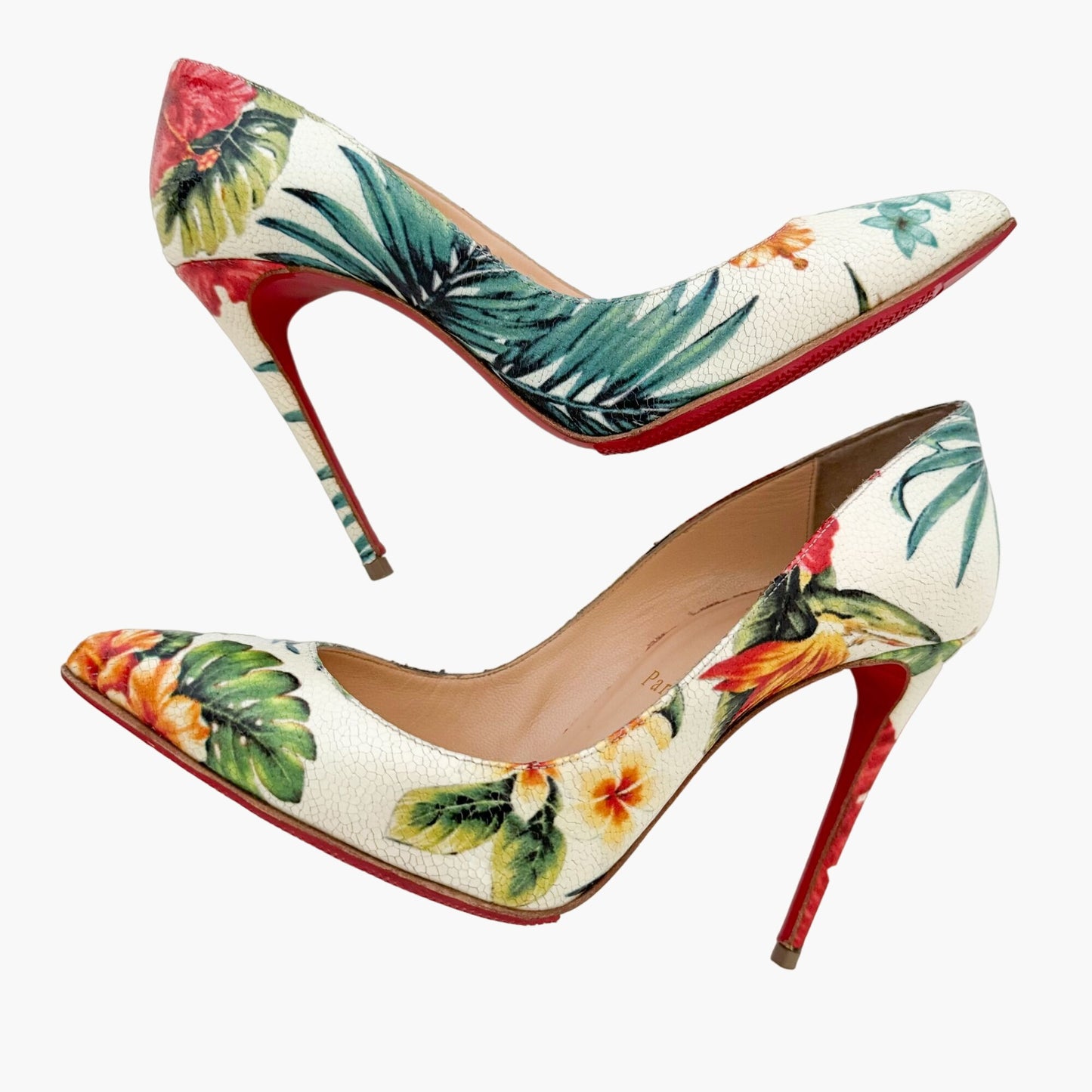 Christian Louboutin Pigalle Follies 100 Pumps in White Calf Hawaii Size 37.5