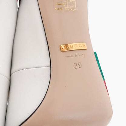 Gucci Sylvie Glitter Web Stripe Pumps in White Size 39