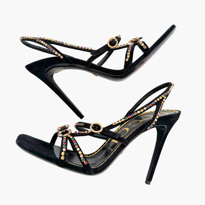 Gucci Carmen Crystal-Embellished Sandals in Black Suede Size 39