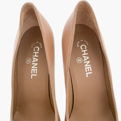 Chanel CC Cap Toe Platform Pumps in Tan & Black Size 41