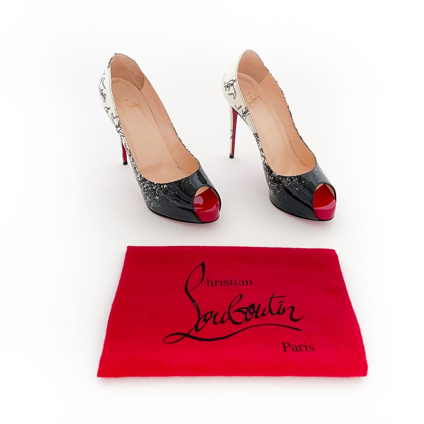 Christian Louboutin New Very Prive 120 Pumps in Ivory/Black Degraloubi Patent Size 37.5