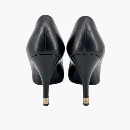 Chanel Peep Toe Pumps in Black Leather with Pearl CC Heel – Size 38.5