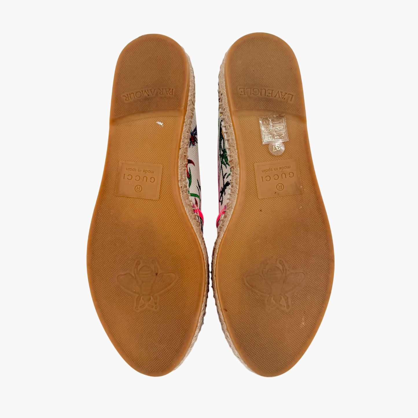 Gucci Flora Espadrille Flats White Floral Canvas Size 37