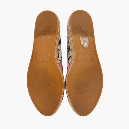 Gucci Flora Espadrille Flats White Floral Canvas Size 37
