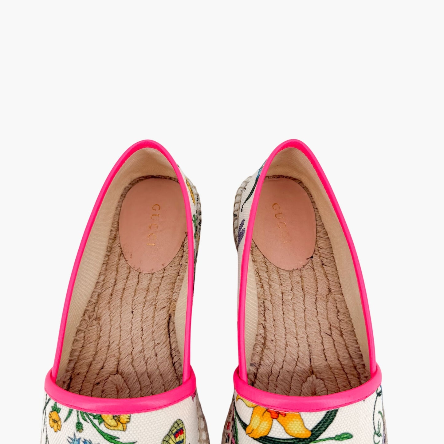 Gucci Flora Espadrille Flats White Floral Canvas Size 37