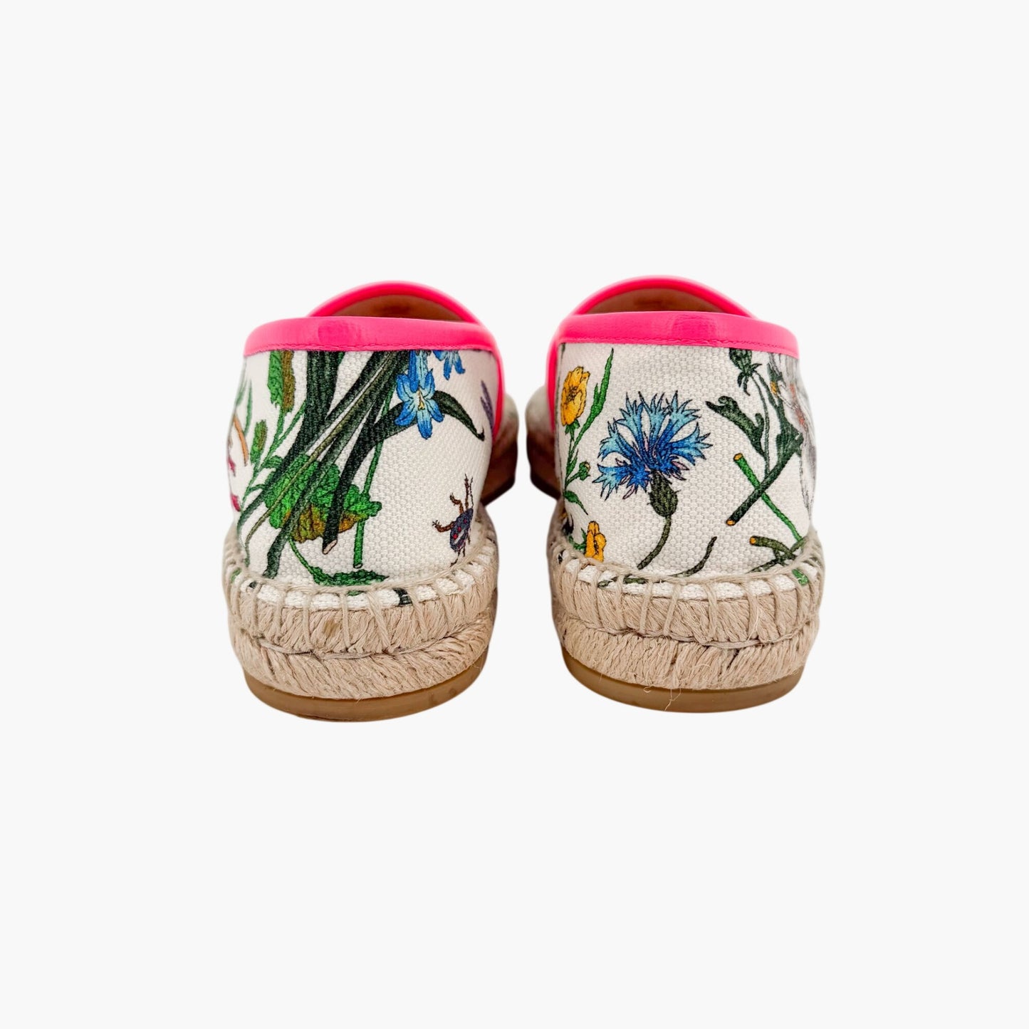 Gucci Flora Espadrille Flats White Floral Canvas Size 37