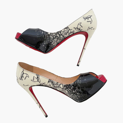 Christian Louboutin New Very Prive 120 Pumps in Ivory/Black Degraloubi Patent Size 37.5