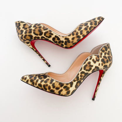 Christian Louboutin Hot Chick 100 in Gold Calf Coins Leopard Size 39.5