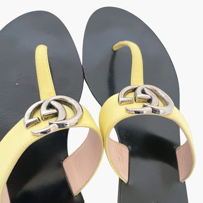 Gucci GG Marmont Thong Sandals in Pastel Yellow Leather Size 38.5