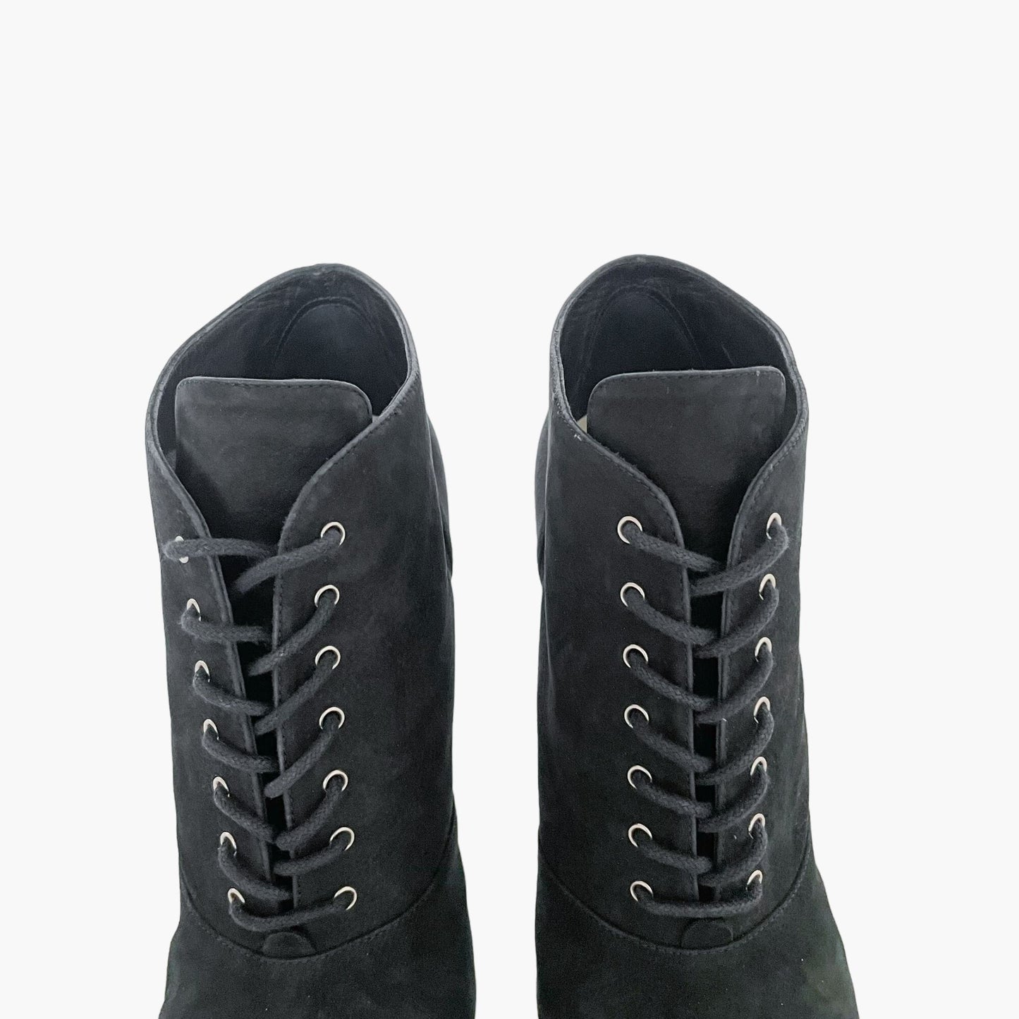 Chanel Lace-Up Booties in Black Suede Size 38.5