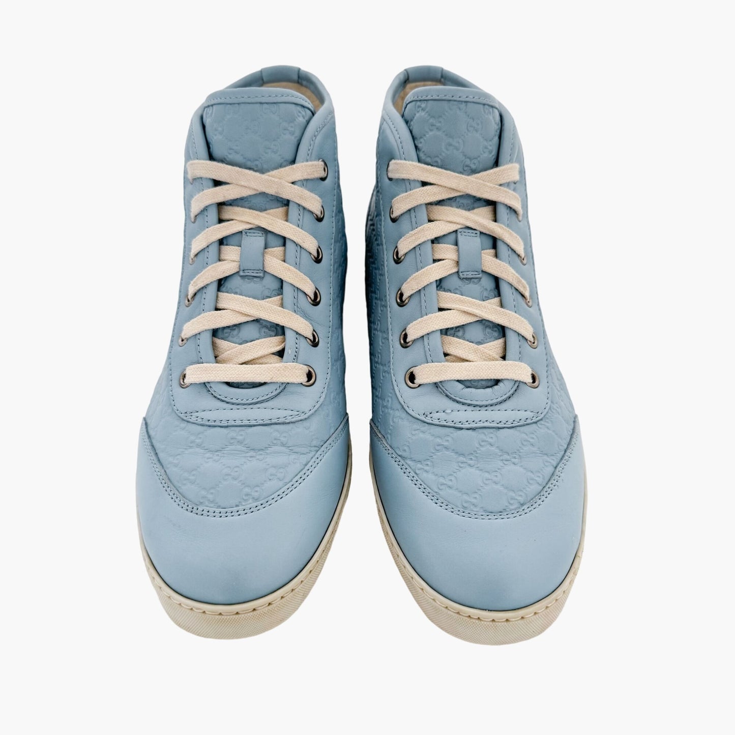 Gucci High Top GG Sneakers in Light Blue Leather Size 40