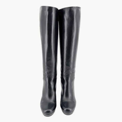 Gucci Bamboo Tassel Knee High Platform Boots in Black Nappa Leather Size 37.5