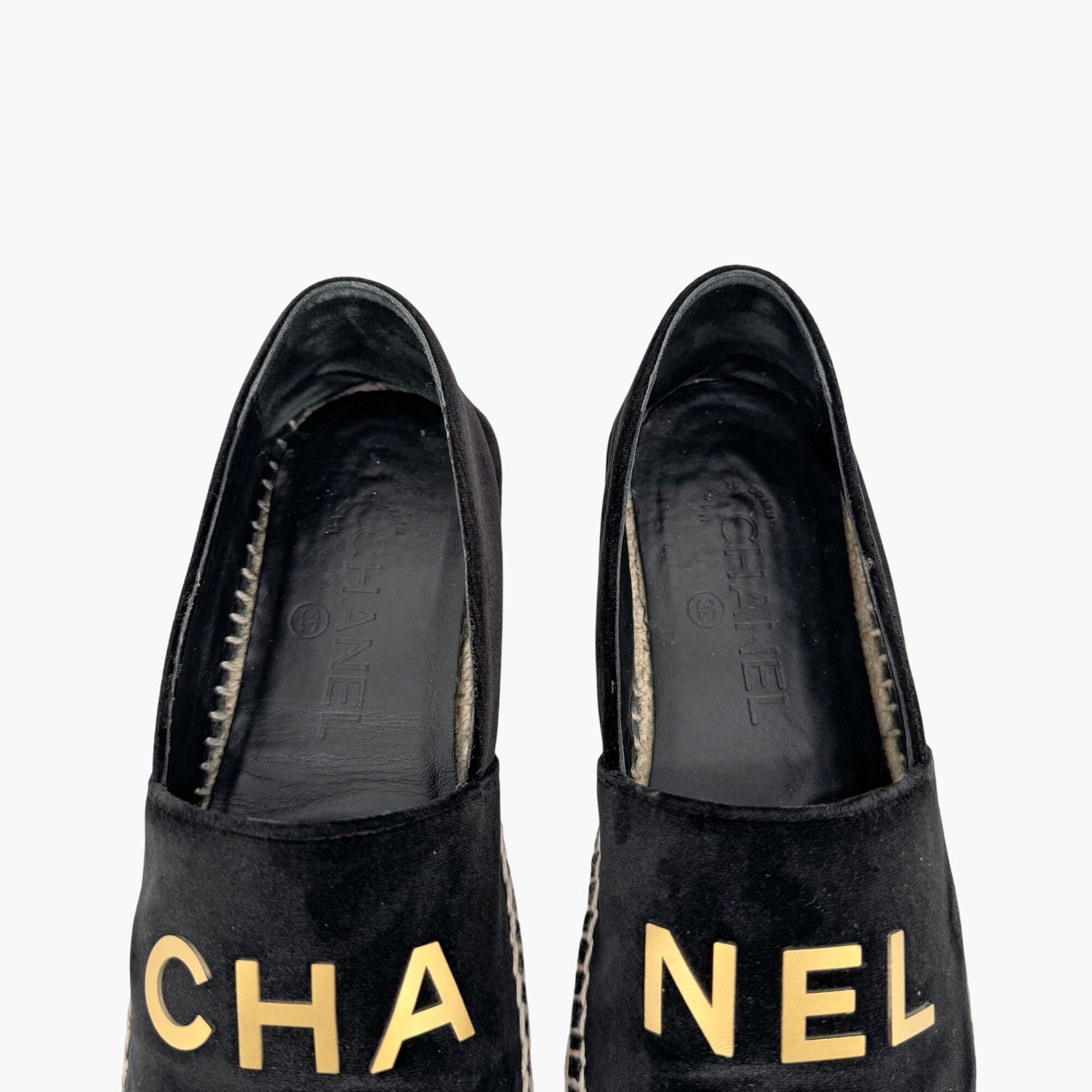 Chanel Logo Espadrilles in Black Velvet Size 37