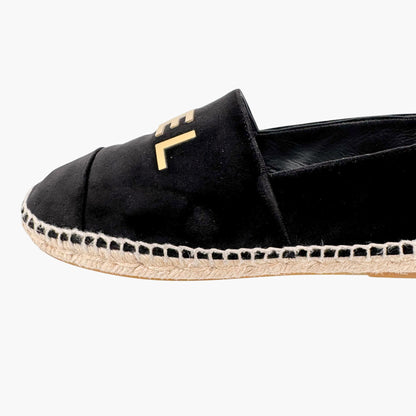 Chanel Logo Espadrilles in Black Velvet Size 37