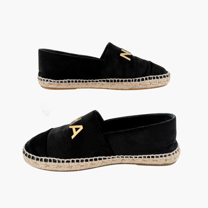 Chanel Logo Espadrilles in Black Velvet Size 37