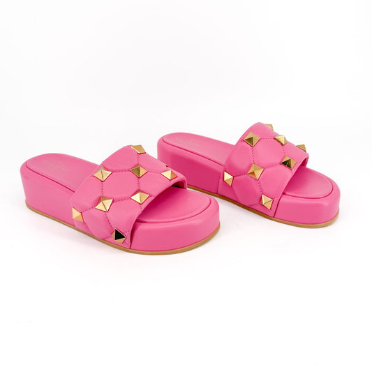 Valentino Garavani Roman Stud Platform Slide Sandals Pink Size 39