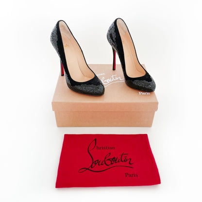 Christian Louboutin Muchapump 120 in Black Patent & Veau Velours Size 37