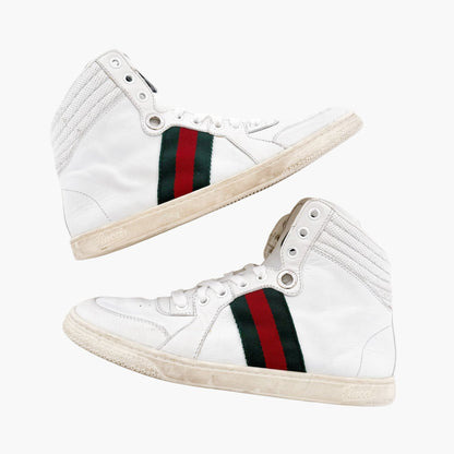 Gucci Coda High Top Web Stripe Sneakers in White Leather Size 37