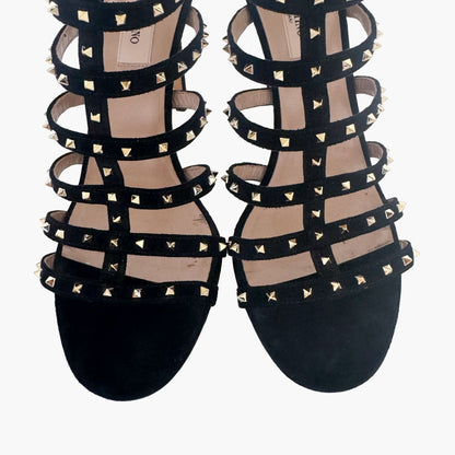 Valentino Garavani Lovestud Caged 105mm Sandals in Black Suede Size 39.5