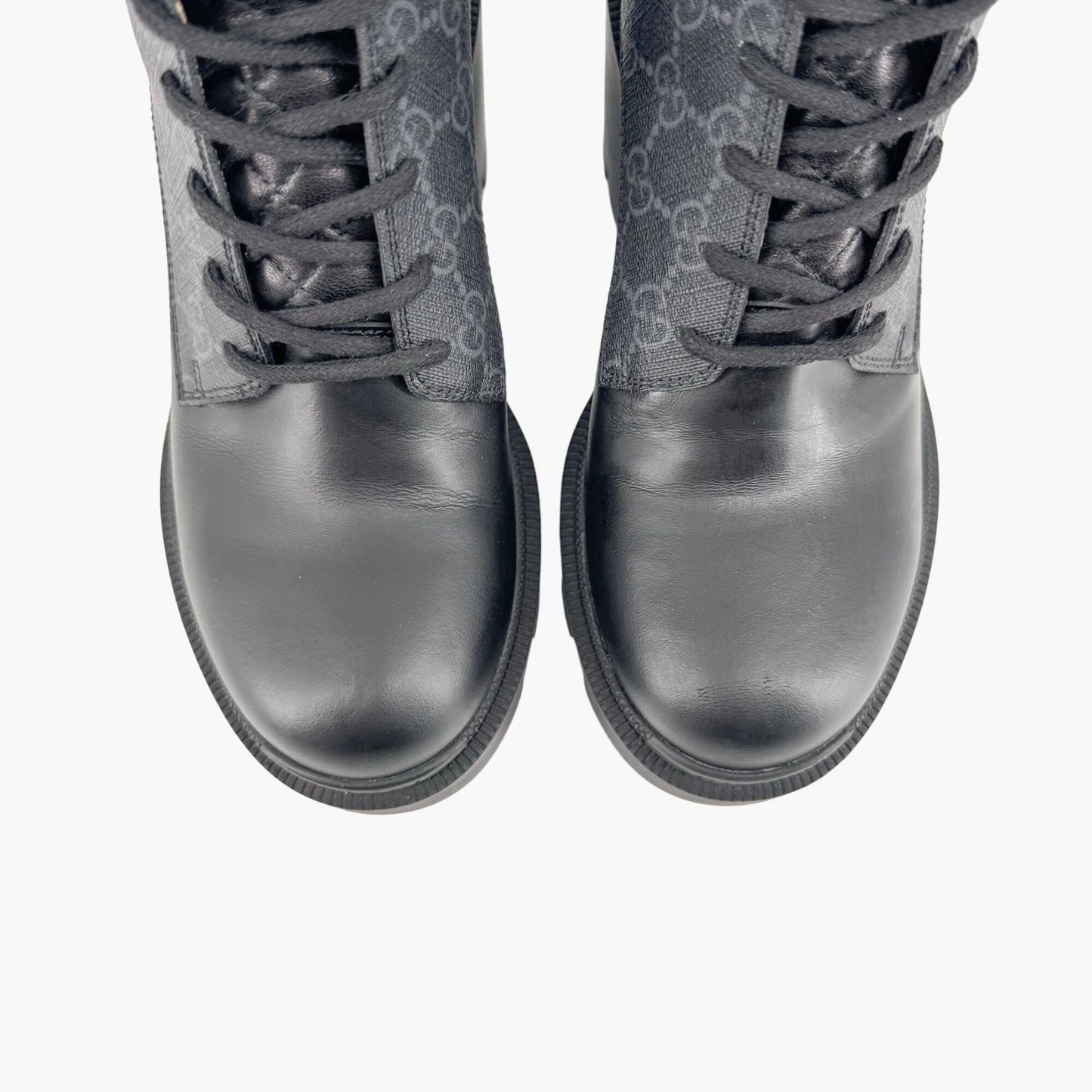 Gucci Apollo Combat Boots in Black GG Supreme Canvas & Leather Size 38