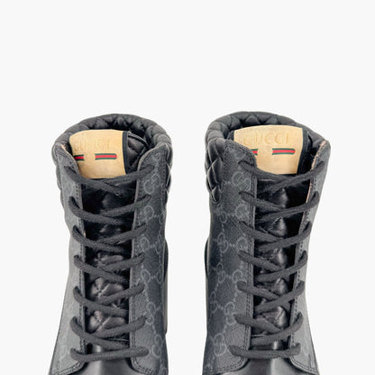 Gucci Apollo Combat Boots in Black GG Supreme Canvas & Leather Size 38