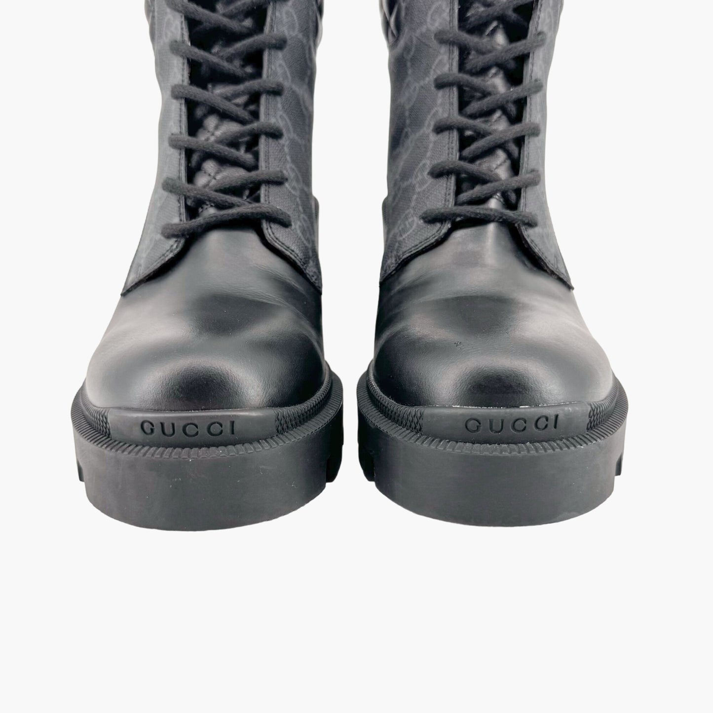 Gucci Apollo Combat Boots in Black GG Supreme Canvas & Leather Size 38