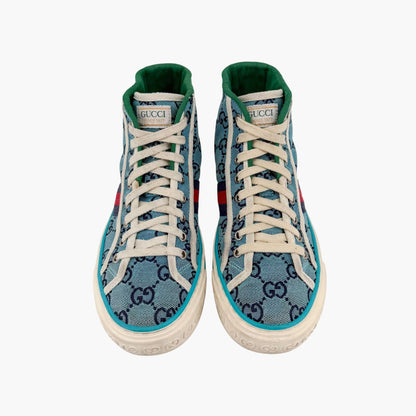 Gucci Tennis 1977 High Top Sneakers Blue GG Canvas Size 37