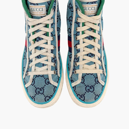 Gucci Tennis 1977 High Top Sneakers Blue GG Canvas Size 37