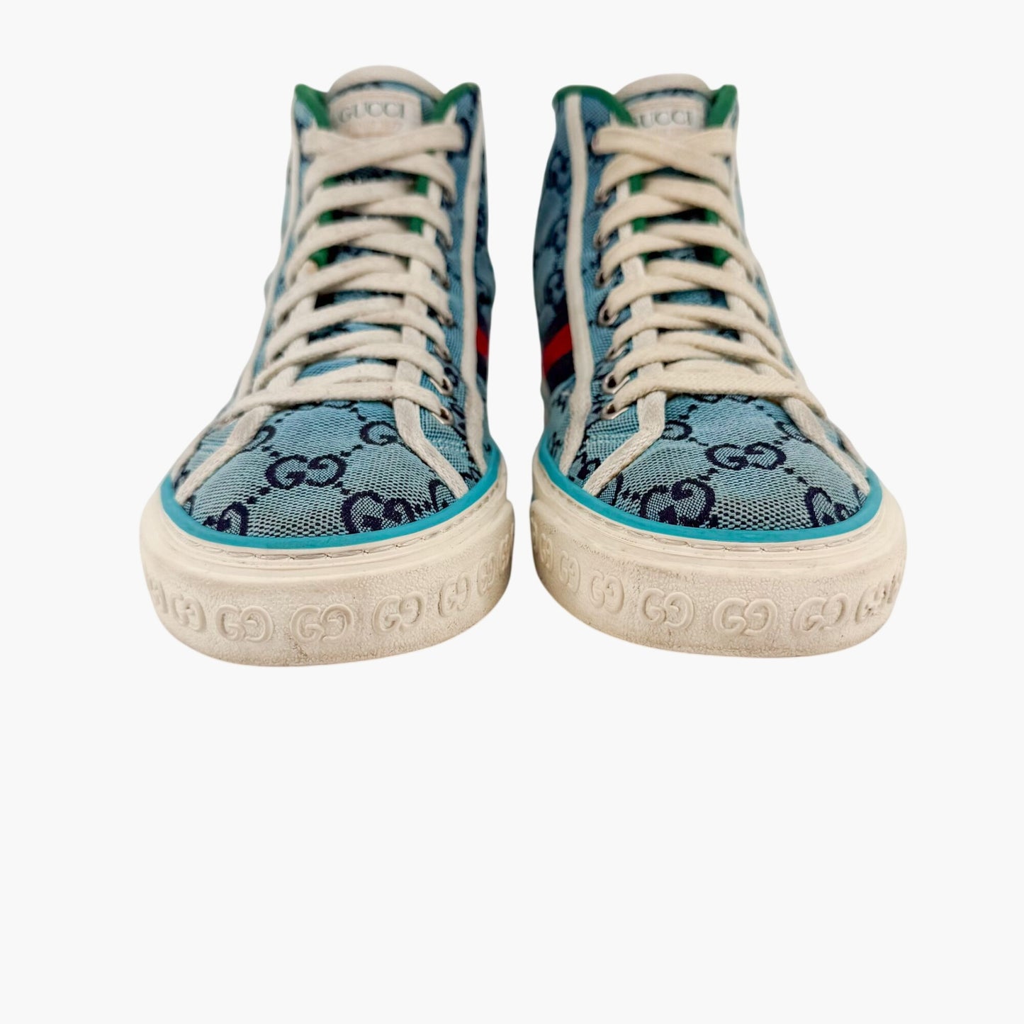 Gucci Tennis 1977 High Top Sneakers Blue GG Canvas Size 37