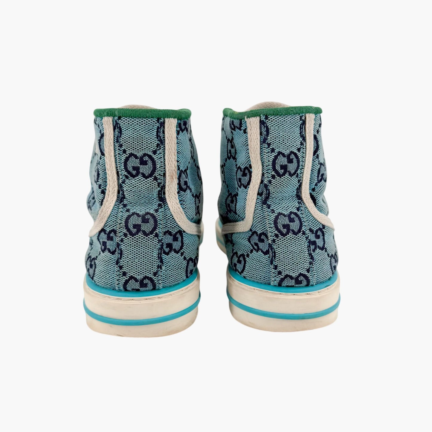Gucci Tennis 1977 High Top Sneakers Blue GG Canvas Size 37