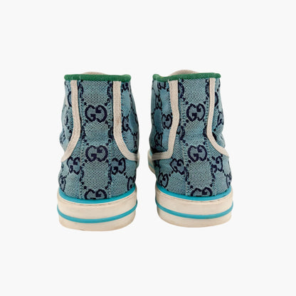 Gucci Tennis 1977 High Top Sneakers Blue GG Canvas Size 37
