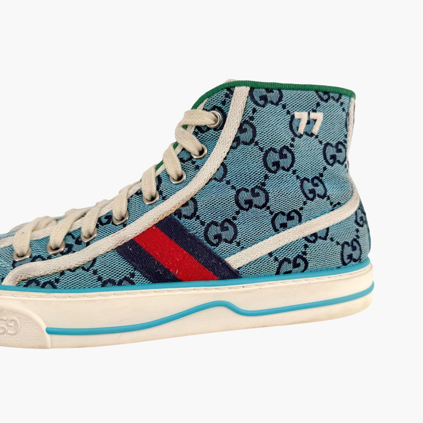Gucci Tennis 1977 High Top Sneakers Blue GG Canvas Size 37