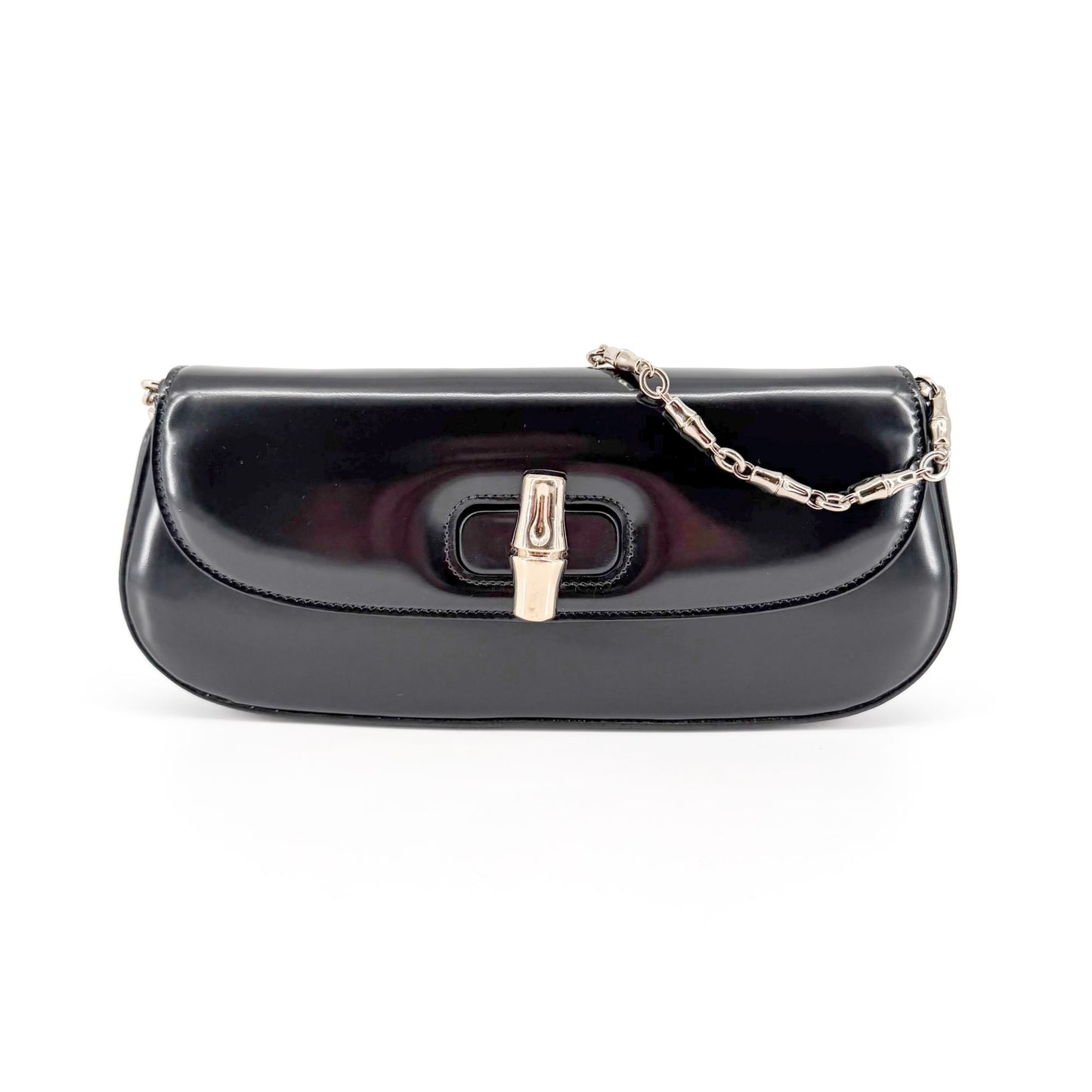 Gucci Bamboo Night Black Leather Chain Clutch