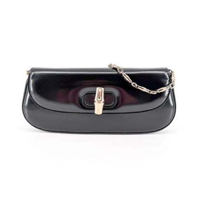 Gucci Bamboo Night Black Leather Chain Clutch