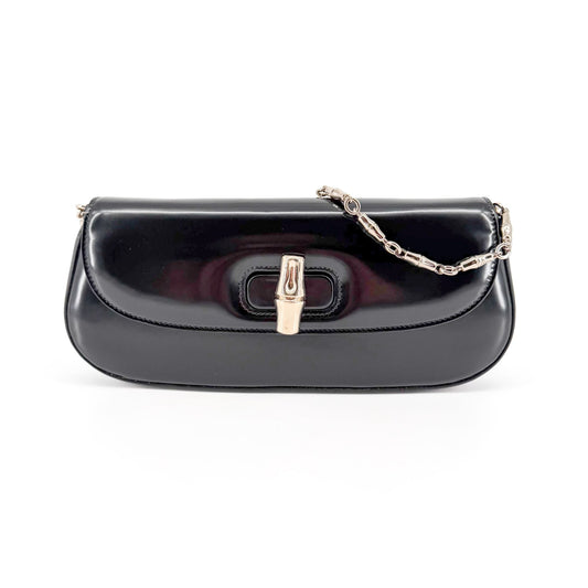 Gucci Bamboo Night Black Leather Chain Clutch