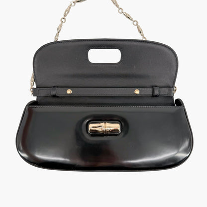 Gucci Bamboo Night Black Leather Chain Clutch