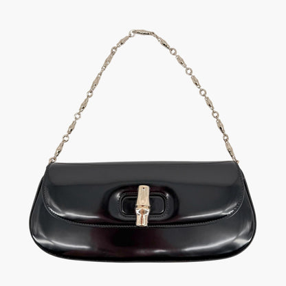 Gucci Bamboo Night Black Leather Chain Clutch
