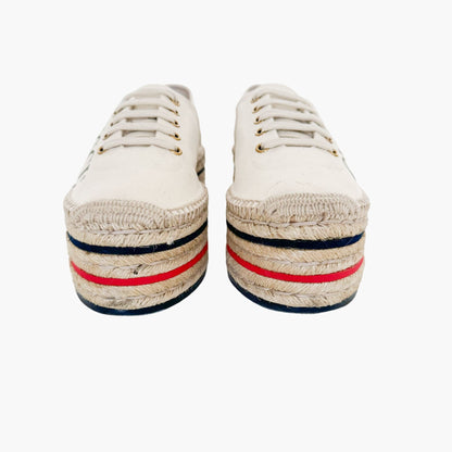 Gucci Lilibeth Lace-Up Platform Espadrille in Beige GG Web Stripe Canvas Size 39.5